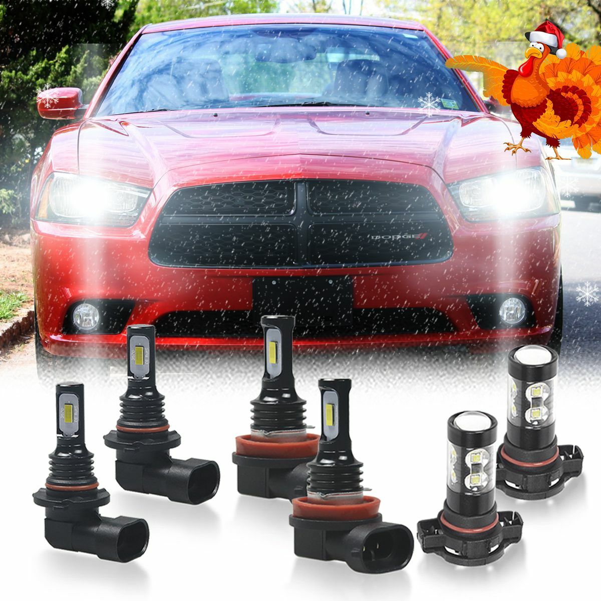 For Dodge Charger 2011-2014 LED Headlight Fog Light Bulbs WHITE Cool 6000K  Combo