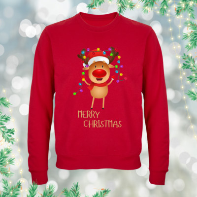 Weihnachtssweatshirt ERWACHSENE und KINDER Rundhals, Rentier Weihnachtssweatshirt, Weihnachtsgeschenk