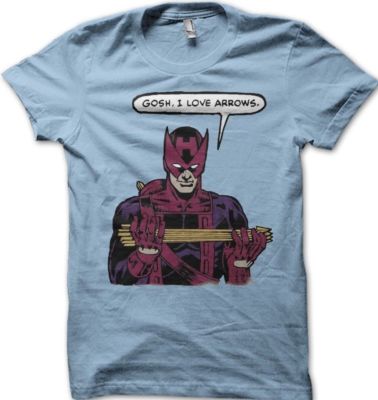 Lustiges hellblaues T-Shirt HAWKEYE GOSH I love arrows 9972