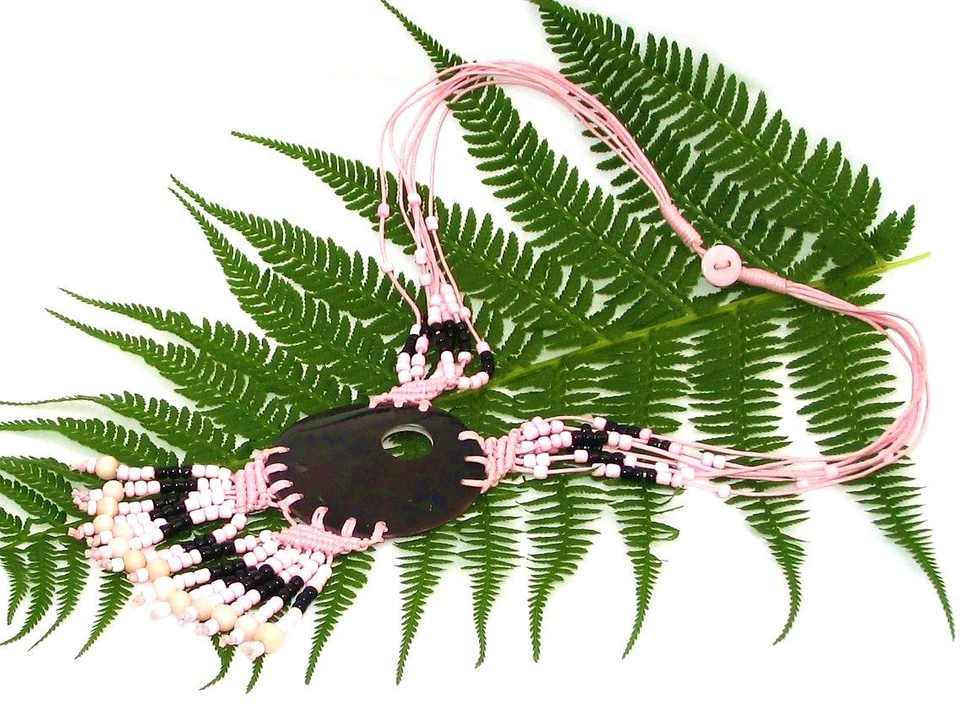 Kette Amulett Perlmut pink Perlmuttcollier Halskette Perlmuttanhänger Halskette - Bild 4 von 4