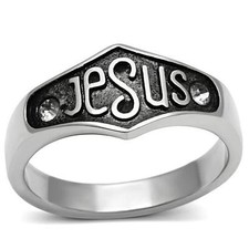 Jesus Stainless Steel Round Cut CZ Christian Holy Faith Religious Ring sz 5-13