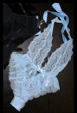 NWT Victoria's Secret S TEDDY One-piece Bodysuit Baby BLUE lace Dream Angels