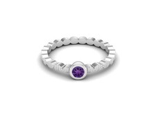 3MM Round Shape Amethyst 925 Sterling Silver Solitaire Stackable Women Ring