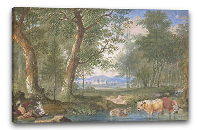 Kunstdruck Felix Meyer - Landschaft mit Kühen in einem Bach