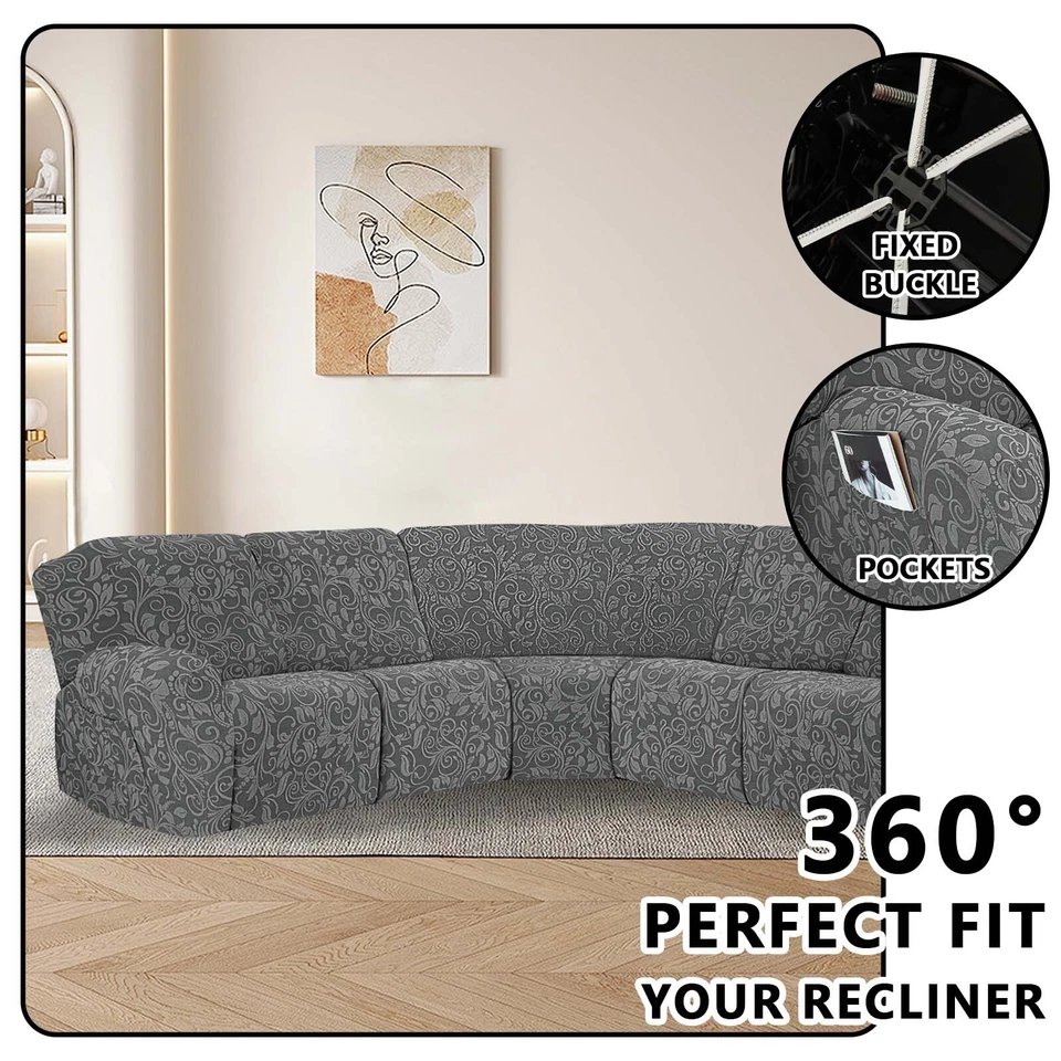 Funda de sofá reclinable de 5 asientos jacquard elástica seccional de 7 piezas Foto 3 de 4