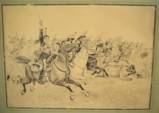 Original drawing Eugene Chaperon 1884 Cavalry War Militaries
