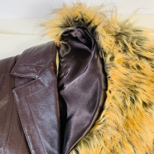 Terry Lewis Brown Leather Jacket Sz PS Faux Fur Collar Gold Buttons VTG Retro - Picture 12 of 14
