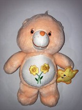 Care Bears Vintage 2003 Friend Bear Peach Stuffed 12" Plush Flowers  Star