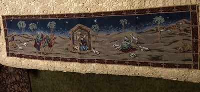 Christmas Table, Vanity Nativity Scene Tapestry Runner 52x13''