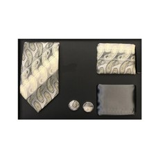 New formal Men's necktie solid  pattern hankie cufflinks 4 pc Gift Set Gray