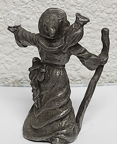 Pewter Wizard Figure with Crystal Ball and Owl 2" Tall - Picture 4 of 9