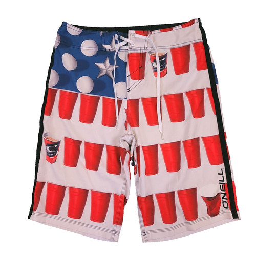 Oneill Board Shorts Mens 30x11 Stretch Beer Pong Red White Blue Red Solo Cup USA