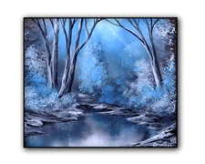 Original Acrylic Landscape Painting  12x14"  BLUE MISTY LANDSCAPE Wall Art