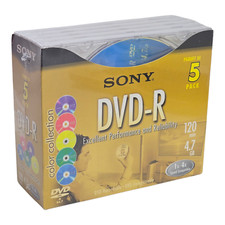 Vintage SONY DVD-R Color 5 Pack Color Collection 120min 4.7gb 1x-16x Speed New