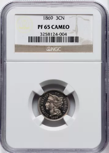 1869 3 Cent Nickel NGC PF65 CAMEO - SUPERB GEM QUALITY !