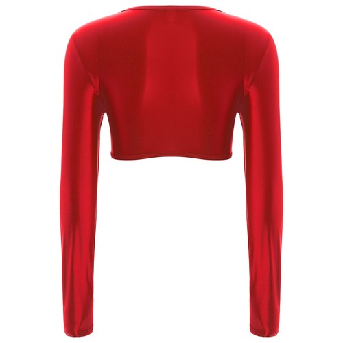 Women's Shiny Shirts Long Sleeve Crop Top Stretchy Slim Fit Yoga T-shirt Blouse - Picture 100 of 101