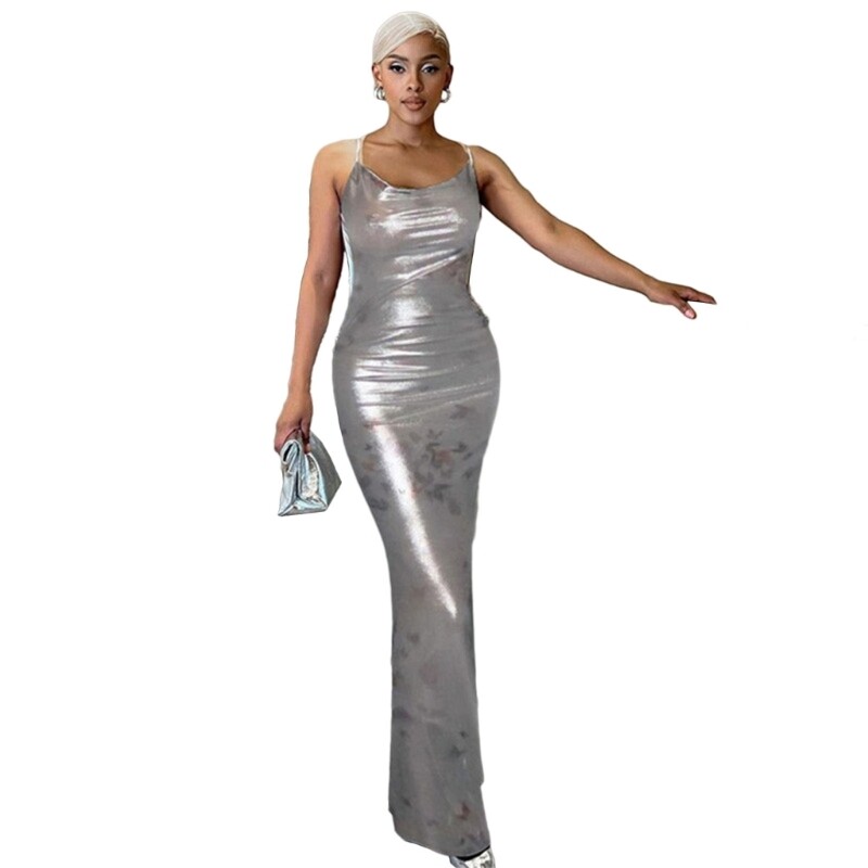 Flattering Slim Fit Spaghetti Strap Dress Backless Bodycon Solid Color  Dresses