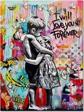 Banksy Forever Love Graffiti Art Framed Canvas 30X20 inches Wall Art Picture