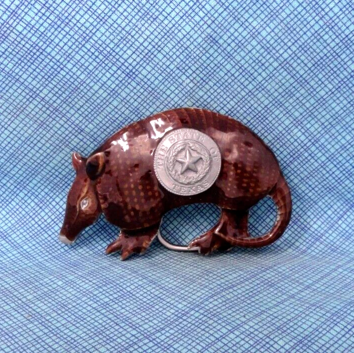 Fivela de cinto Texas Armadillo esmaltada 3D recortada azul Bayou vintage anos 80 TGABC .NOX232 - Imagem 2 de 4