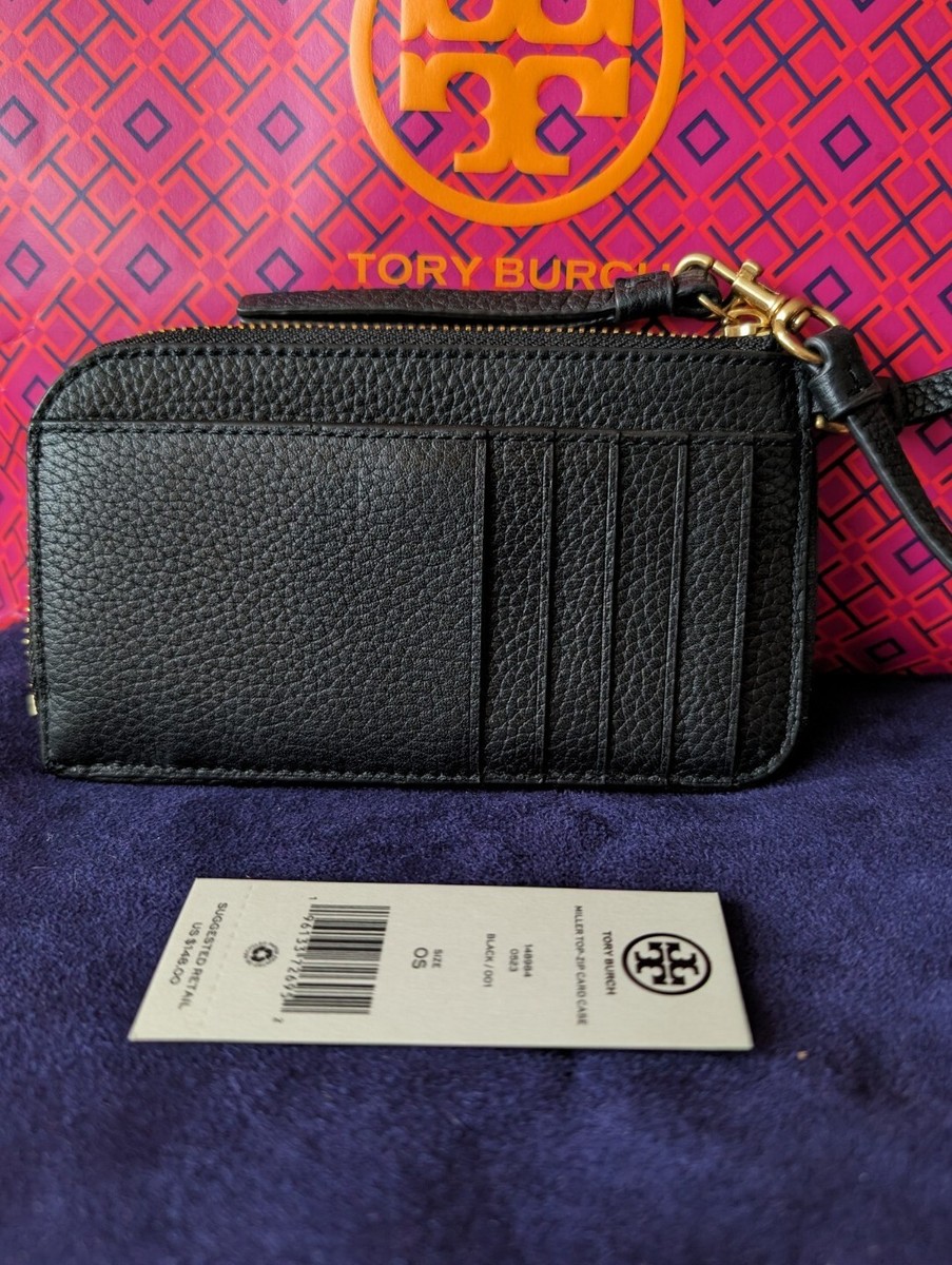 Tory Burch Miller Top Zip Card Case-Black | eBay
