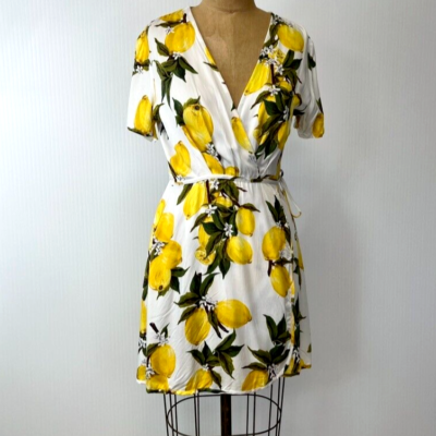 Dress Forum Dress Women Small Lemon Wrap Tie Knee V Neck Summer Work Party  Core