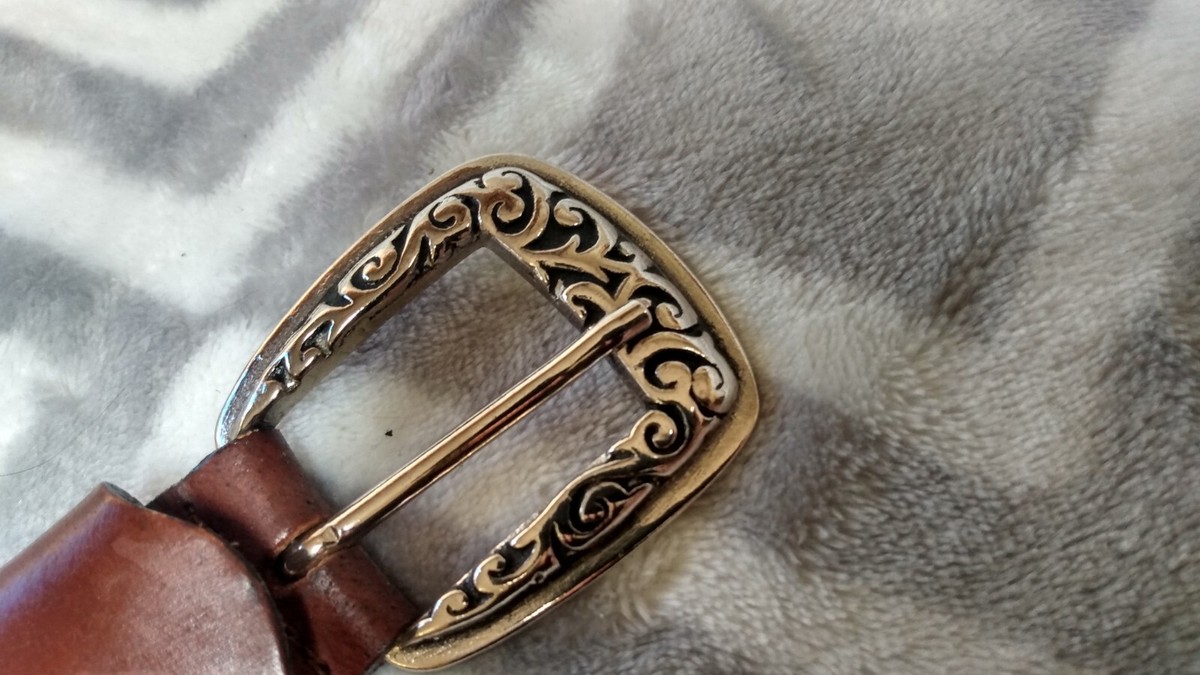 Vintage Donna Katz Brown Leather Brass Braided Woven Silver Heart Boho Belt M Donna Katz Vintage Brown Silver Tone Medallion Leather Woven  main image 3