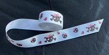 7/8 in grosgrain ribbon Pink White Black Skulls Crossbones Heart Valentine Bows
