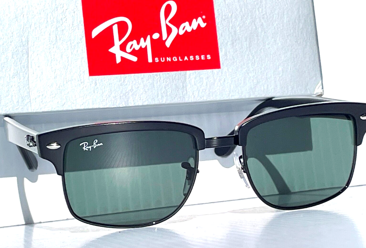 NEW Ray Ban CLUBMASTER Gloss Black Frame Crystal Green Lens