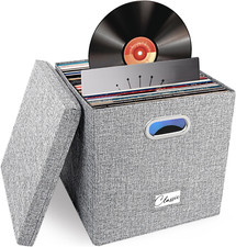 Vinyl Record Storage Box for 50 Single Lps 12-Inch , Stackable Albums Linen Cr