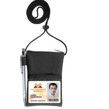 ID Badge Holder Neck Wallet with Horizontal Display Pockets  Zipper Pouch