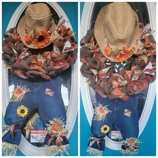 Scarecrow Wreath Door Window Wall Fall Thanksgiving Pumpkin Red Truck Table