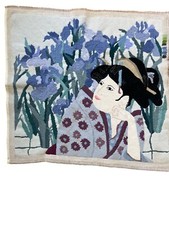 Needlepoint Asian Theme Tapestry Handmade Geisha Exquisite Detail Vintage MCM