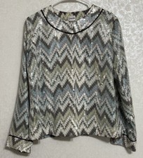 Chico's Sequined Multicolored Metallic Chevron Zig Zag Print Lined Jacket Sz 2 L