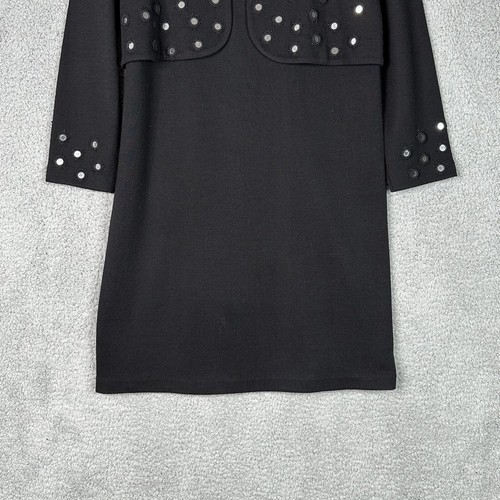 Nana Leonard Black Wool Blend Sweater Dress Petite Large Attached Jacket Mirrors - Picture 4 of 11