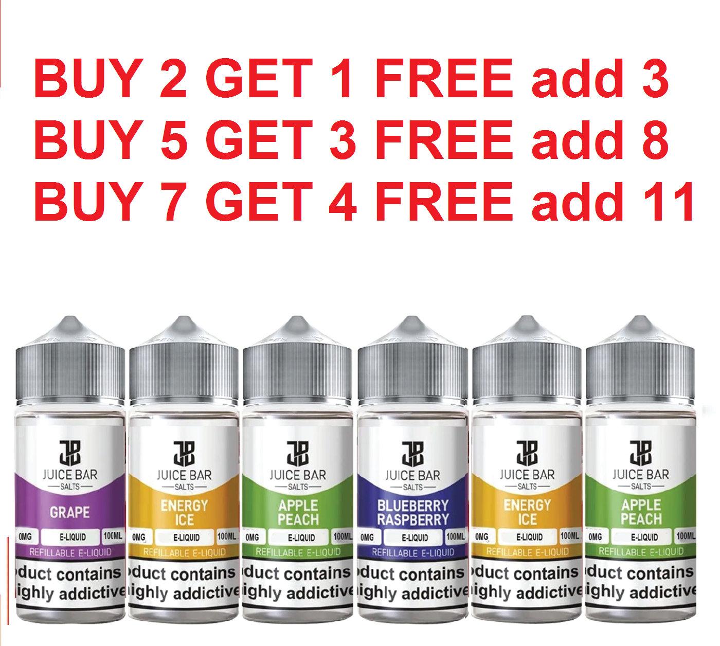 Juice Bar 50/50 Premium E Liquid 100ml Vape Juice 0mg 50Vg 50Pg All