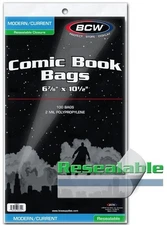 (1000) Case of BCW Resealable Current/Modern Comic Book Bags 6⅛" X 10½"