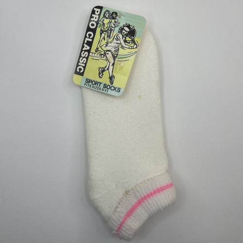 NOS VTG Low Socks 9-11 Orlon Nylon Acrylic Maryon Mills 80's White Pink USA - Picture 1 of 7