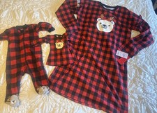 Jammies for Families Nightgown w Matching Doll Gown Black Red Santa Youth XL