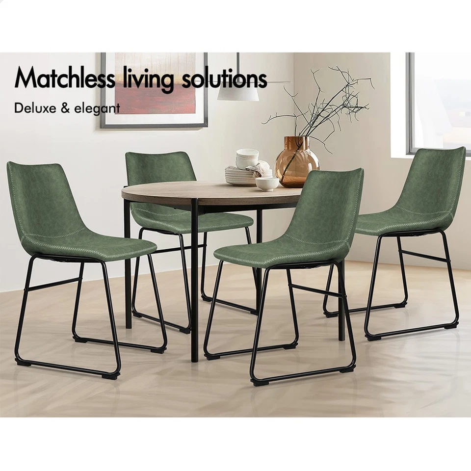 ALFORDSON 2x Dining Chairs Kitchen Lounge Cafe Seat Retro PU Leather Green - image 2 of 4