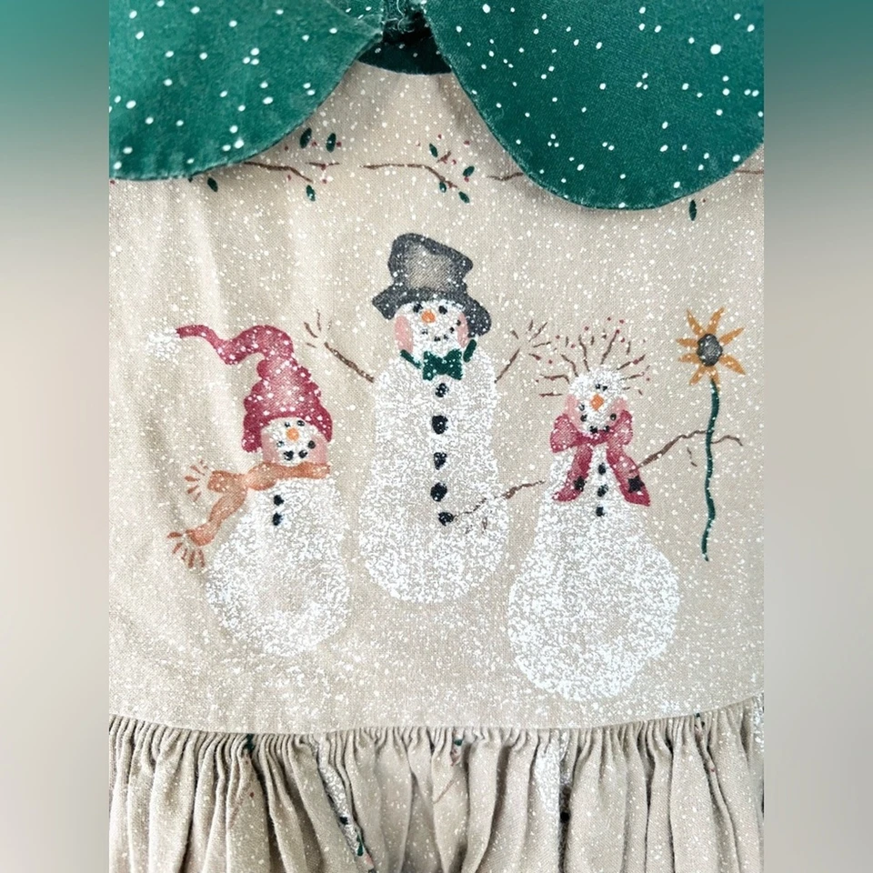 Vintage Daisy kingdom let it snow pinafore and dress winter holiday snowman 4T - Image 2 of 4