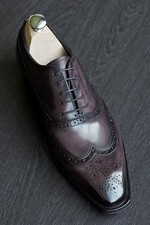 New Handmade Men's Grey Leather Oxford Wingtip Brogue Lace Up Formal Dress Shoes
