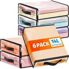 6 Pack Clear Storage Bags Plastic Blanket Storage Bags with Zipper and Handle...