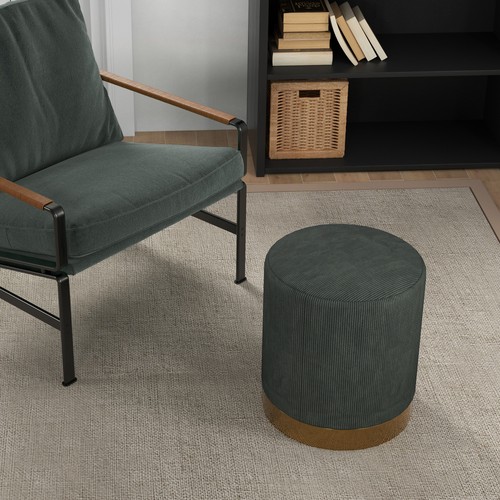 HOMCOM Modern Round Footstool, Fabric Upholstered Foot Rest, Dark Green - Picture 8 of 11