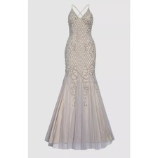 XSCAPE Beaded Lattice Mermaid Evening Gown Sz 6 Back Formal Wedding Diamond NWT