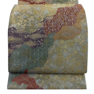 Obi Good ConditionFUKURO OBI Excellent Item Flower Arabesque Gold Silver Threads