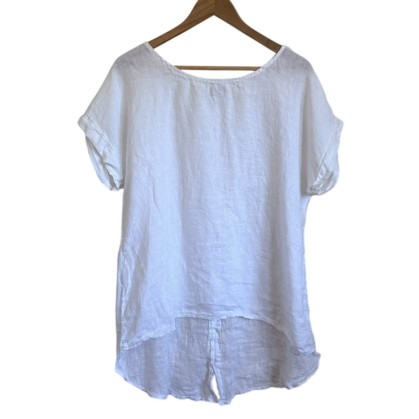 Terzo Millennio Womens Linen Lagenlook Coastal Shirt Size M White Beach High Low