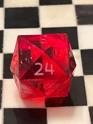 Vintage Gamescience d24 cherry red gem rpg ad&d dice 121524@