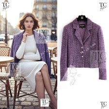  6.7K CHANEL 22PS Purple Lion Button Wool Cotton Summer Tweed Jacket 38 US6
