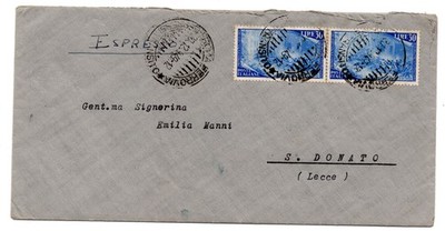 Risorgimento Lire 30 two copies on express envelope from Rome