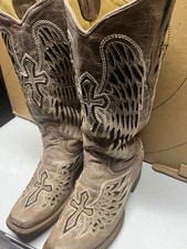 Corral Women's Wing Cross-Stitch Sequin-Inlay Square Toe Boots Size 7m